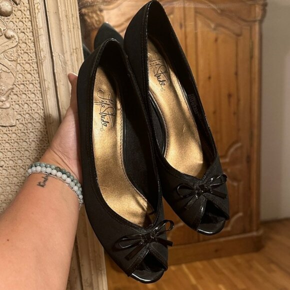 Life Stride Bow Black Peep Toe 7.5 Women’s Kitten Heels - Picture 1 of 3